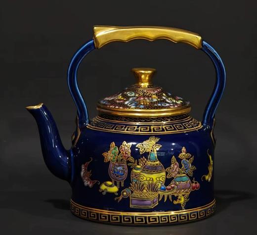 霁蓝描金博古纹提梁壶 商品图0