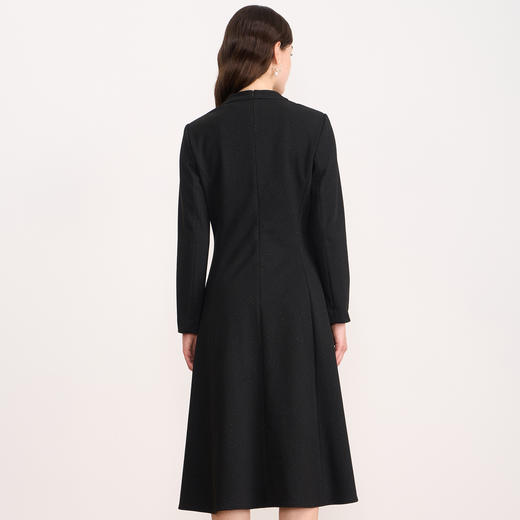 EITIE爱特爱V领蝴蝶结复古优雅金葱A字长袖连衣裙2025秋冬新款D2507921 商品图4