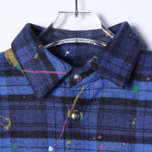 80286SDSA秋冬新款痞帅男装美式泼墨流苏设计纽扣翻领长袖衬衫百搭宽松 商品图1