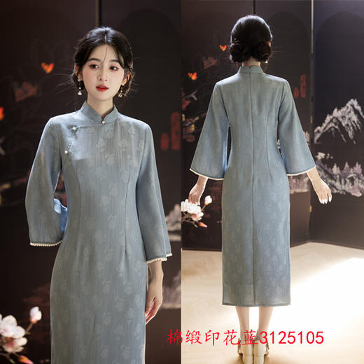 GX现代时尚改良新中式长款倒大袖旗袍2025秋季新款七分袖旗袍连衣裙 商品图2