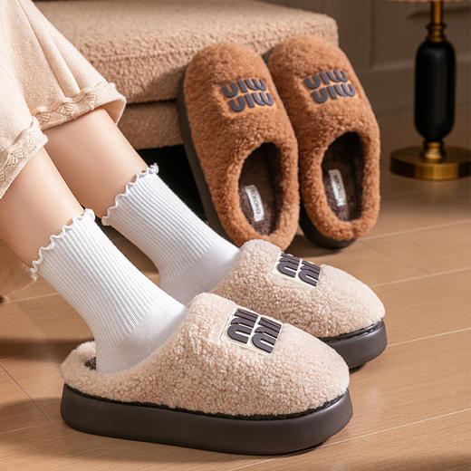 【敲好看！出街值得拥有】新款踩屎感棉拖鞋男士秋冬季室内家居简约保暖加绒加厚棉拖女。rb 商品图0