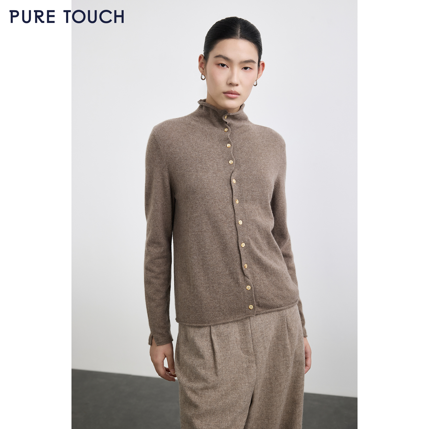 PURE TOUCH女装 25秋冬新款绒毛混纺半高领针织开衫直身宽松外搭