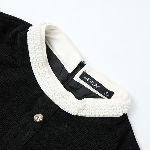 法式优雅小香风木耳边袖连衣裙女早春赫本千金风钉珠领连衣裙V4243204 商品图5