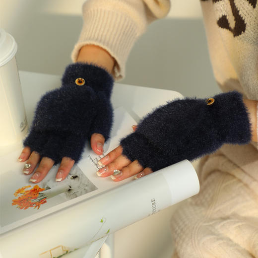 【仿羊绒面料！又萌又保暖】2025可爱新款秋冬针织防寒保暖漏指百搭毛线手套休闲时尚半指翻盖手套。ha 商品图1