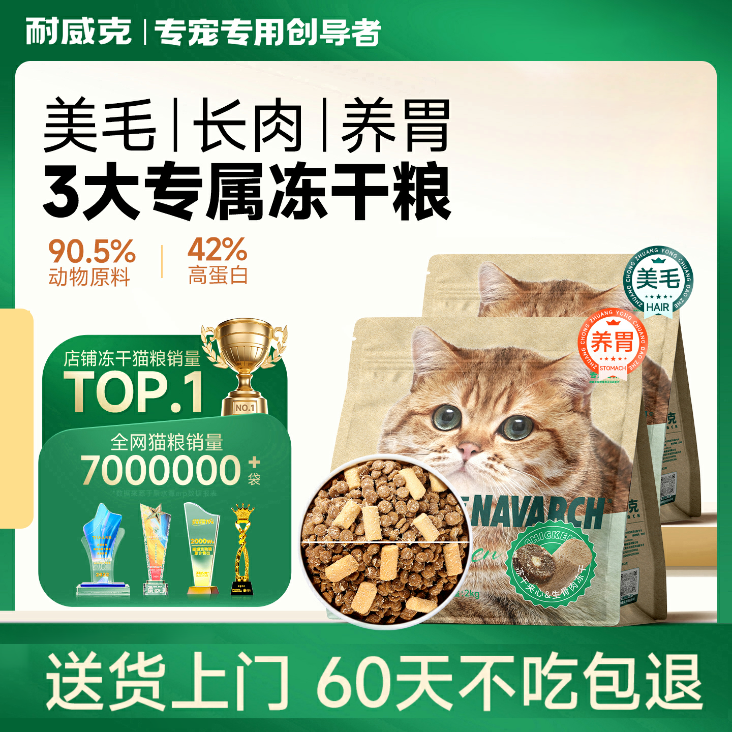 耐威克全鸡宴冻干猫粮｜低敏呵护，搞定敏感胃｜挑食选这个