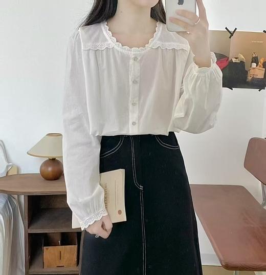 【秋上新】重工蕾丝~水洗棉560蕾丝长袖小衫上衣-喜出 商品图1