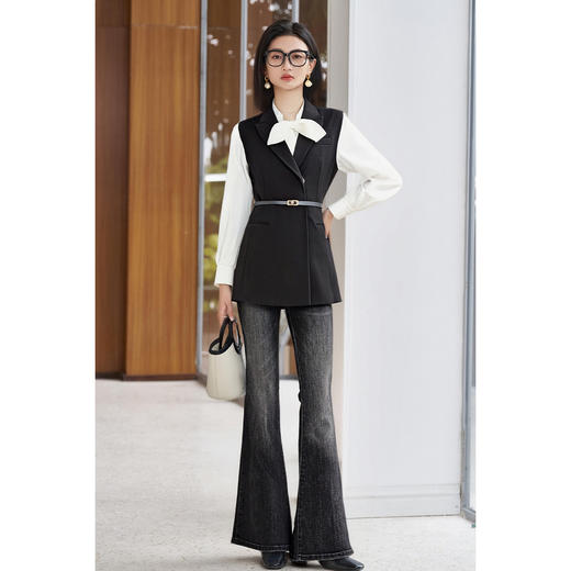 米思阳2026春季新款高级感百搭黑色戗驳领马甲外套女4814 商品图2