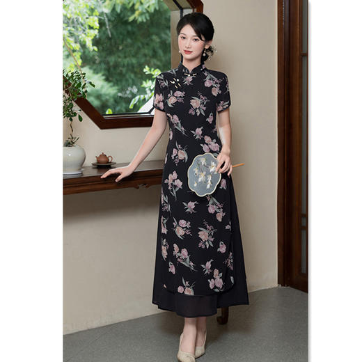 GX改良民族风长款剪花奥黛旗袍裙2025秋季新款大码新中式奥黛 商品图0