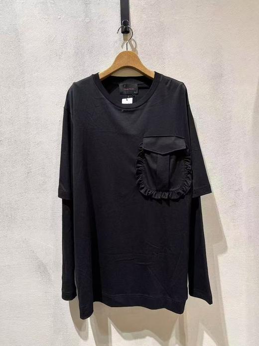 中性款花边口袋长袖T恤 商品图0