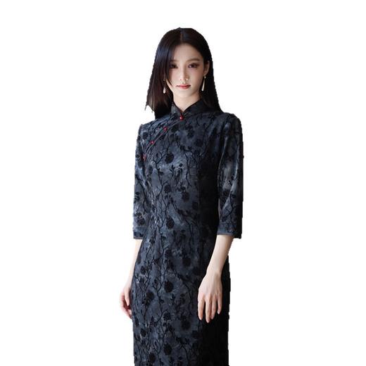 SKY 299435复古民族风长款扎染中袖旗袍改良中式日常旗袍 商品图4