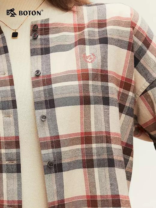 波顿女士格纹长袖衬衫 柔暖舒挺 薄磨毛宽松百搭款LS018324 商品图4