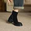 阿么手工女鞋高跟绒面小个子增高短靴女秋冬6CM后拉链百搭瘦瘦靴 商品缩略图2