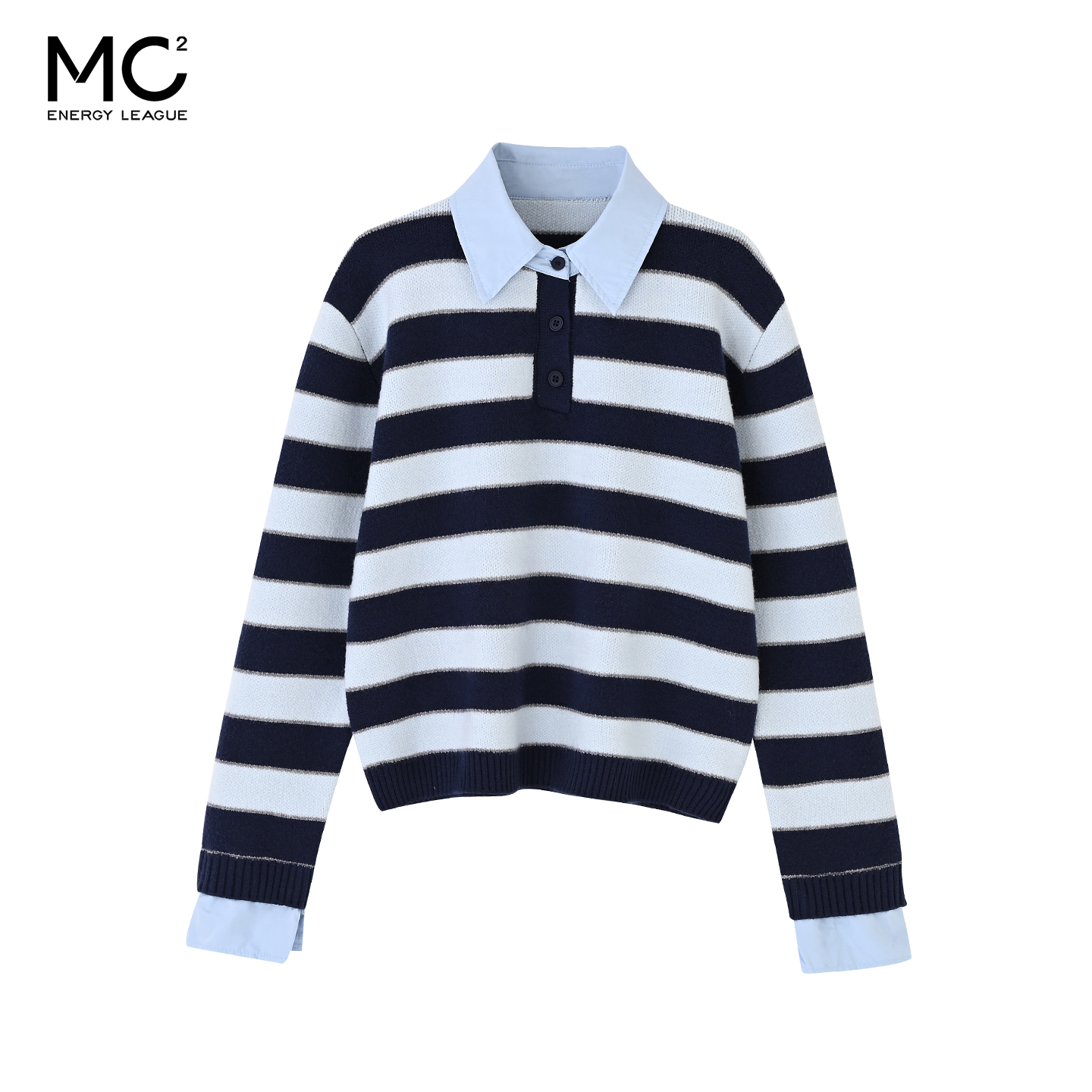 女装翻领拼接宽条纹毛衣-1820M5241003