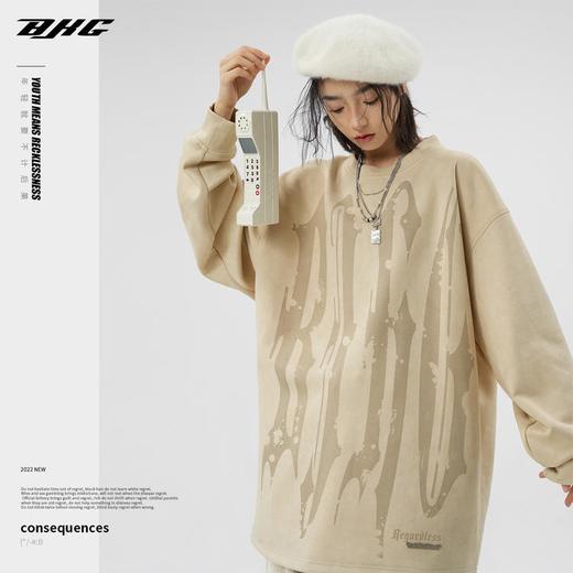 BJHG不计后果秋重磅美式复古麂皮绒情侣卫衣男潮流OVERSIZE上衣女 商品图0