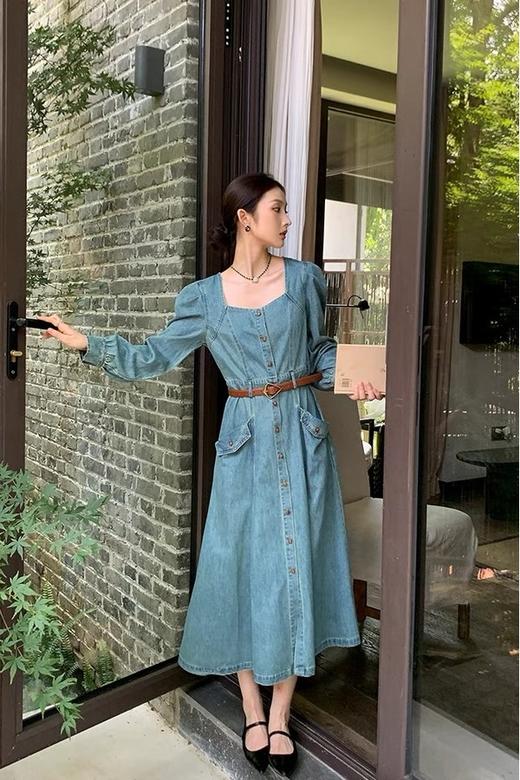 Le Malene 方领牛仔收腰连衣裙 18664 商品图0