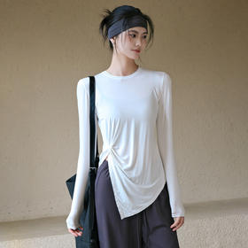 跃牌【周游世界】秋冬新款扭结长袖运动T恤薄款修身显瘦百搭ins风健身服TP0995