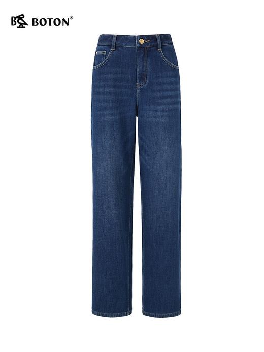 波顿女士秋冬季宽松中高腰直筒弹力加绒加厚牛仔裤LE311523 商品图5