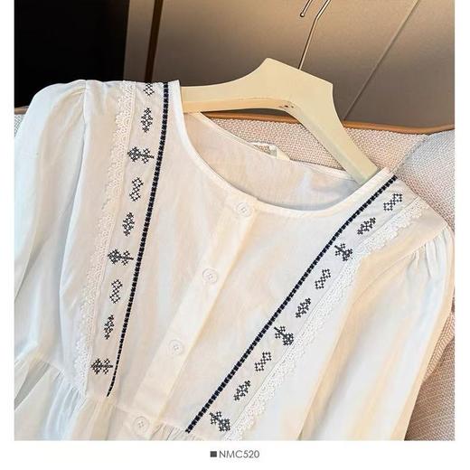 【秋上新】刺绣款～水洗棉635刺绣蕾丝边小衫上衣-喜出 商品图3