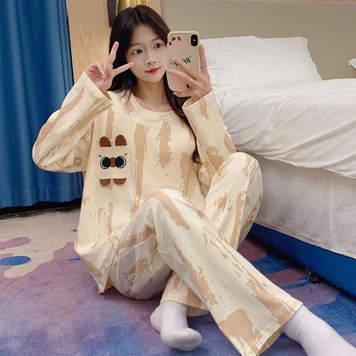 春秋带胸垫睡衣女长袖长裤免穿文胸家居服套装卡通可爱居家可外穿学生睡衣 商品图8