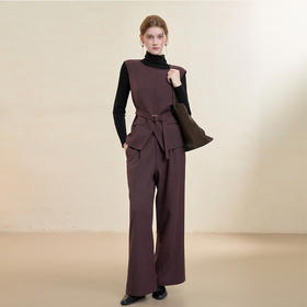 西遇气质高级感通勤套装女秋季新款西装马甲搭阔腿长裤两件套V3355199