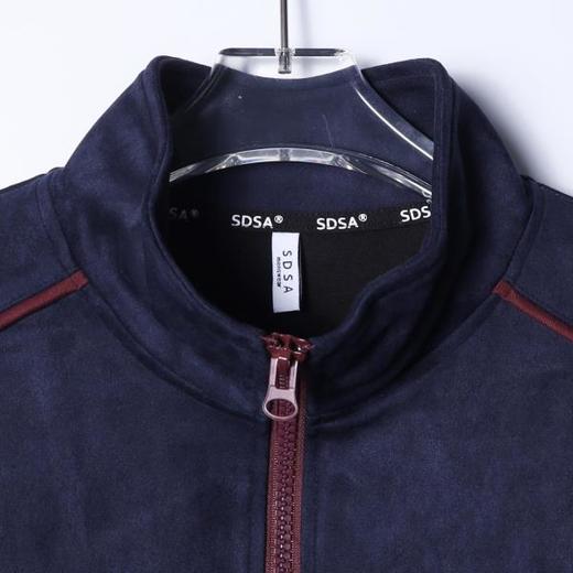 WT230SDSA男士秋冬新款痞帅男装美式绒面撞色拉条立领拉链卫衣百搭时尚 商品图2