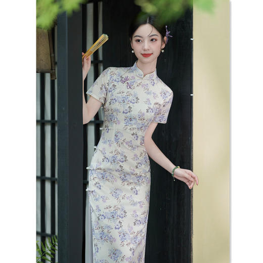 GX复古国风年轻女士长款旗袍2025初秋新款改良中式修身显瘦日常旗袍 商品图1