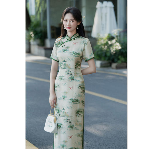 GX苏杭中式长款提花短袖旗袍2025秋季新款复古国风年轻女士宴会旗袍 商品图3