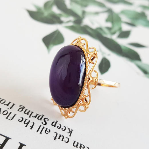 【天然正品】舒俱来AU750收藏级玫瑰金镶天然皇家帝王紫蛋面苏纪石戒指16.5号（戒圈可改）女士230925NJM22现售价：5280 商品图3