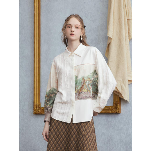 两三事梵高文艺 云栖碎影 2025冬季新款印花拼接提花衬衫女宽松 商品图1