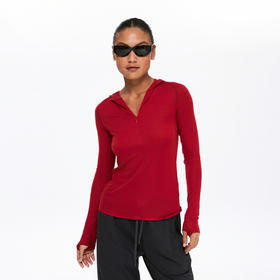 oneup羊毛半拉链连帽修身长袖