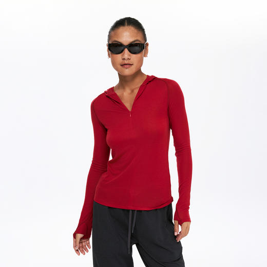 oneup羊毛半拉链连帽修身长袖 商品图0