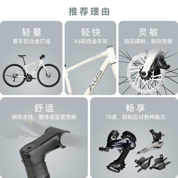 喜德盛（xds）极速380平把公路自行车18速油压碟刹公路车 25款米白卡其480 商品图0