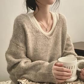 【YW】无忧购 圆领套头毛衣女真两件套宽松软糯背心针织衫套装688（截单后3-5天发货）