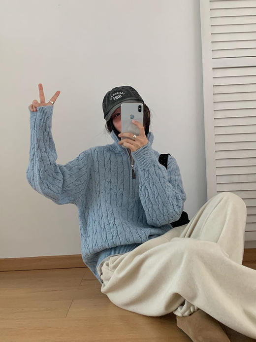 YW羊毛点点麻花半拉链套头毛衣(LH)(LD)-纪念日百货167098281 商品图4