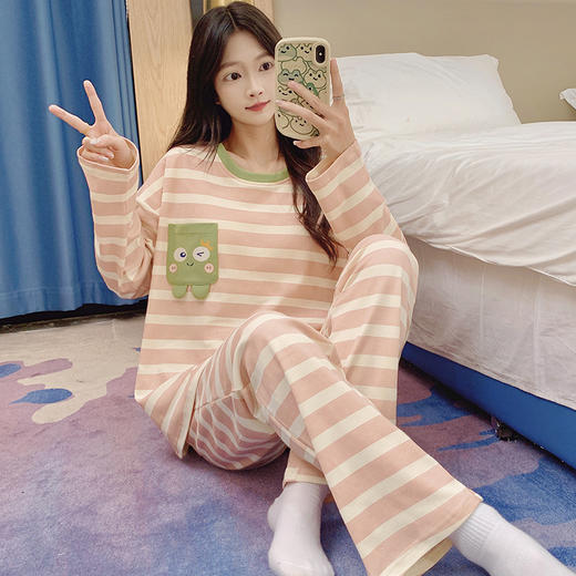 春秋带胸垫睡衣女长袖长裤免穿文胸家居服套装卡通可爱居家可外穿学生睡衣 商品图7