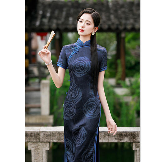 GX老上海宽边大码长款旗袍2025初秋新款复古中国风女士宴会气质旗袍 商品图0