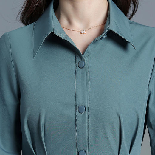 QYM  725068-Y时尚气质连衣裙腰带裙衬衣领长袖裙A字裙 商品图3