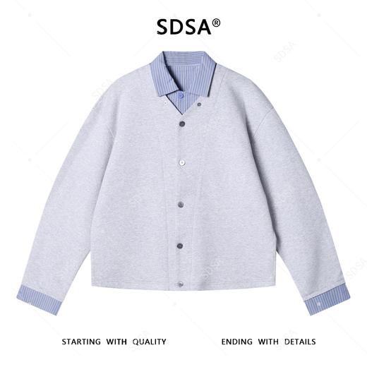 53025SDSA秋冬新款痞帅男装潮牌拼接纽扣开衫翻领假两件卫衣外套百搭 商品图1