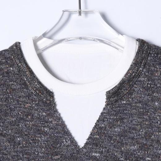 31050SDSA男士秋冬新款痞帅男装潮牌撞色假两件针织衫重磅百搭复古毛衣 商品图2