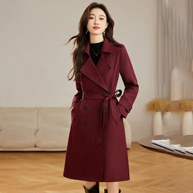 气质翻领长款系带，时尚外套女式风衣HR-ZYF2510