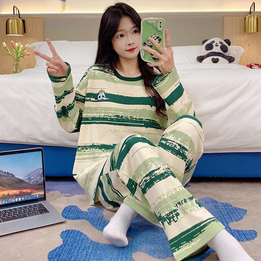春秋带胸垫睡衣女长袖长裤免穿文胸家居服套装卡通可爱居家可外穿学生睡衣 商品图9