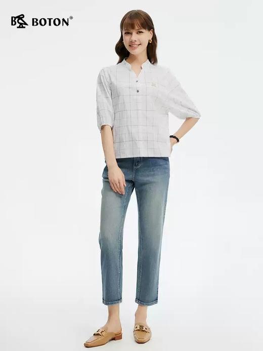 波顿女士夏季黑白格短袖格子衬衫LS053225 商品图2
