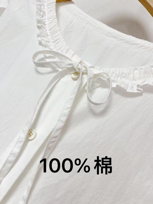 【秋新品】5329 100%棉花边领系带白色小衫衬衫-喜出 商品图3