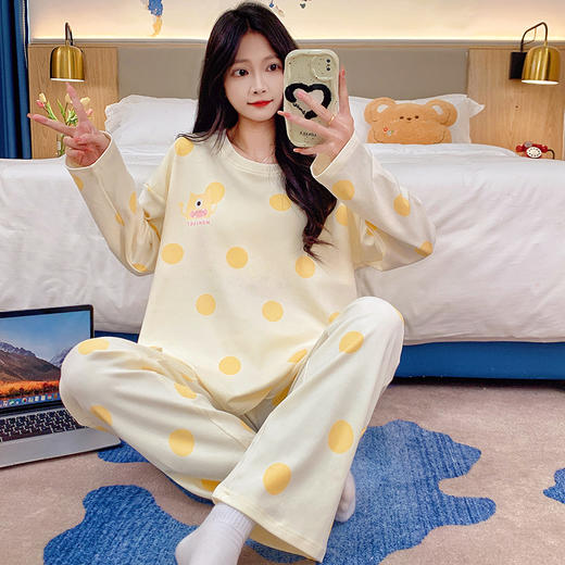 春秋带胸垫睡衣女长袖长裤免穿文胸家居服套装卡通可爱居家可外穿学生睡衣 商品图4
