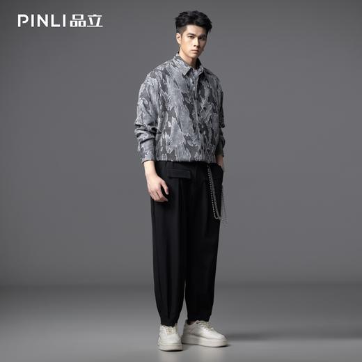 PINLI品立春季新款设计感割花长袖衬衫宽松拼接休闲男衬衣潮B253113057 商品图1