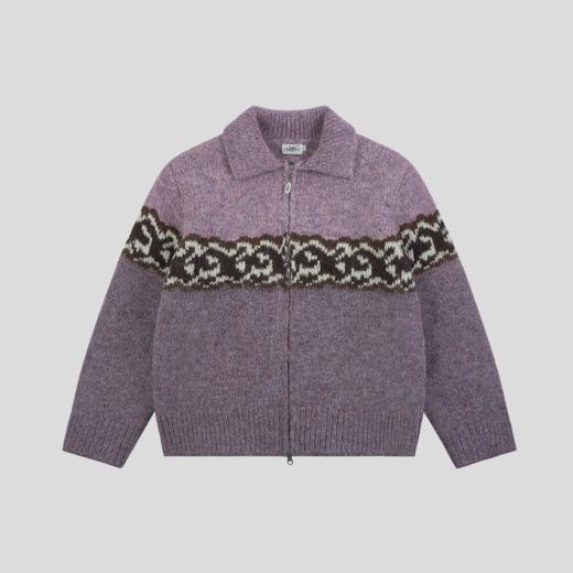 GOODBAI 916 logo提花撞色花纹翻领拉链毛织外套 商品图3