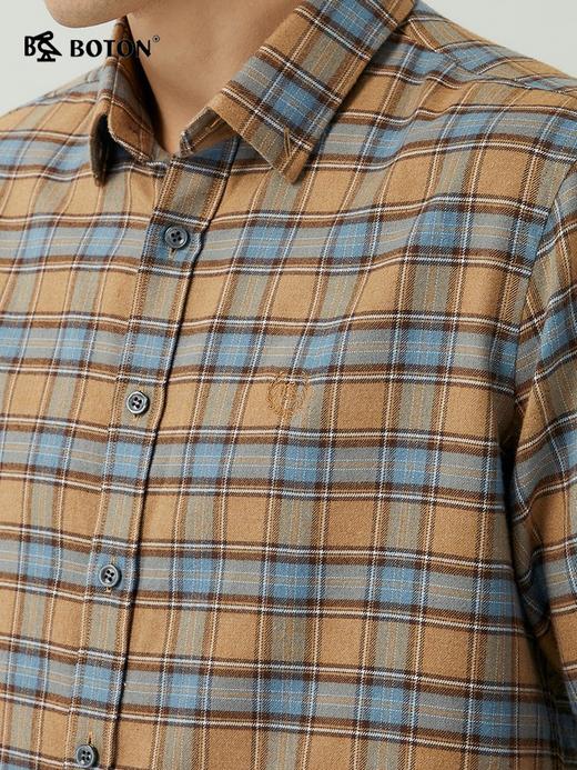 波顿男士春秋冬 衬衫 磨毛格纹 柔挺修身休闲长袖常规款MS708323 商品图4