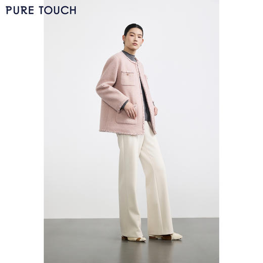 PURE TOUCH女装 25秋冬新款小香风短外套圆领法式粗花呢粉色直身 商品图1