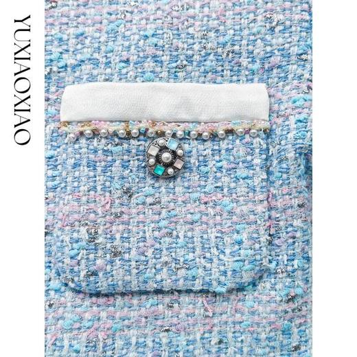 余潇潇【蓝调時光】高级感银丝编织粗花呢拼接缎面小香风外套&马甲 商品图2