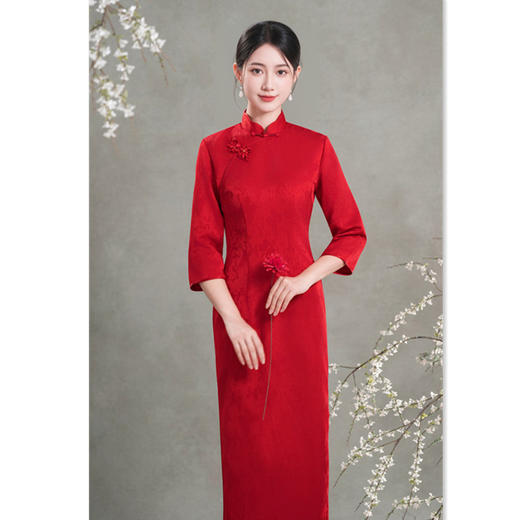 SKY 209667提花缎长款七分袖旗袍复古国风 商品图3